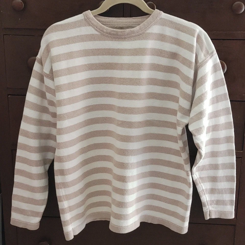 Men's Eddie Bauer Cotton Tan & White Crew Neck Knit Sweater Size S - Picture 3 of 6